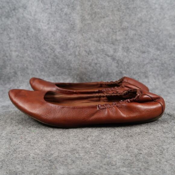 Korks Shoes Womens 8.5 Ballet Flats Scrunch Back Leather Slip On Brown Loafer - Picture 4 of 13